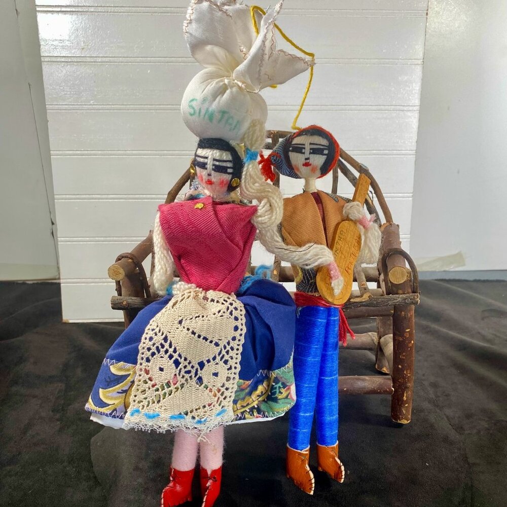 Vintage Sintra Folk Art Dolls from Portugal / Pair of Portuguese Vintage String